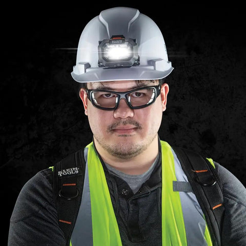 Worker with Intrinsically Safe LED IP67 Headlamp for Hazardous Areas Attaches to Hard Hats and Safety Helmets 216 Lumen