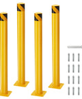 4 Pack 42 Inch Steel Safety Bollard Posts in bright yellow, heavy duty barrier with bolt down setup, tools included.