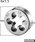 M16 X 1.5 Tap And Die Set For Right Hand Machine Threads, round die close-up with dimensions, straight flute design