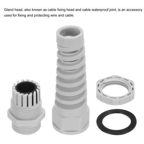 2Pcs G1/2 IP68 Waterproof Cable Gland 6-12mm Adjustable Strain Relief Cord Connector Spiral Nylon Joint Gasket Grey