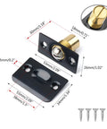Adjustable Brass Door Catch Ball Catch For Interior Doors Hidden Invisible Mount with dimensions and screws shown