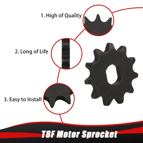 T8F Chain 11T Sprocket With Master Link Replacement for Kids Electric Scooters E Scooters and Mini Pocket Dirt Bikes front view