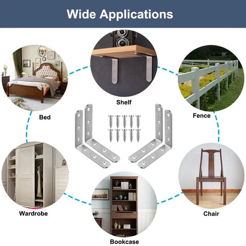No Sweat Mounting 4X4 Inch Stainless Steel L Brackets Handle Serious Weight On Wall Hung Wood Shelves Rust Free Corner Braces with screws for shelves, beds, and fences.