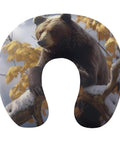 Bear On The Branch Travel Neck Pillow U Shaped Portable Headrest For Airplane Car Office And Home With Comfy Memory Foam Fill And Hidden Zipper Removable Cover featuring a bear design.