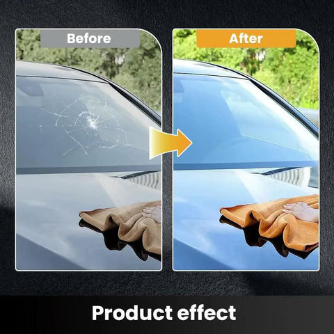 Before and after using Windshield Crack Repair Kit For Cars Quick Easy Glass Repair Fluid For Chips And Scratches Universal Windshield Glue Auto Glass Repair Tool Set To Fix Cracks Fast And Clear.