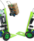 Super Cool Electric Stair Climbing Cart With A Massive 1500W Brushless Motor, loaded with boxes, showcasing robust structure and wheels.