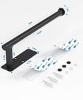 No Drill Under Cabinet Paper Towel Holder With Self Adhesive Wall Mount, black stainless steel, includes mounting hardware and adhesive strips.