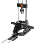 Heavy Duty Portable Drill Guide Slick Adjustable Drill Press Attachment No Sweat Precision Woodworking Tool Beast Mode Angled Drilling Aluminum Base Pro, black alloy construction.