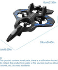 Top view of 2.4G RC Plane With Barometric Altitude Hold, beginner-friendly EPP foam airplane, black and blue, with dimensions