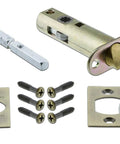 Old-School Victorian Door Hardware Set With Crystal Meadows Knob And Keyhole Plate, 2.375 Inch, latch and screws, Antique Brass
