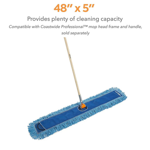Top Shelf Loop End Cotton Dust Mop Head 48 Inches Wide For Rapid Hard Surface Cleaning In Blue, with a cotton looped design.