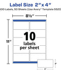 Heavy Duty Waterproof Shipping Labels With Badass Permanent Adhesive Two By Four Inches five hundred pack layout diagram on 8.5x11 sheet.