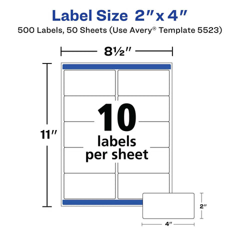 Heavy Duty Waterproof Shipping Labels With Badass Permanent Adhesive Two By Four Inches five hundred pack layout diagram on 8.5x11 sheet.