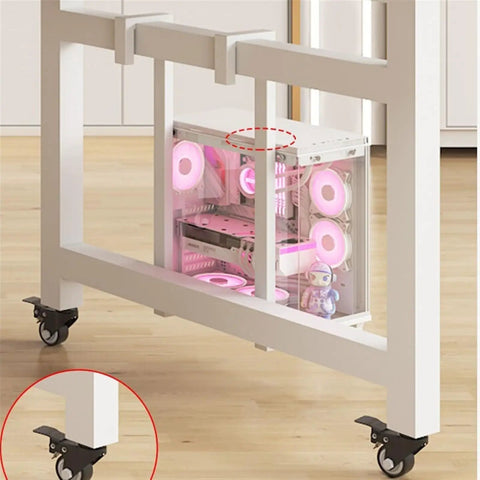 Heavy Duty Mobile Workbench With Locking Casters And Thickened Rounded Edges Build Tough Live Streaming Desk showcasing integrated PC and wheels.