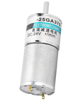 Ultra Quiet DC Gear Motor 24V With All Metal Gears And Pure Copper Coils For Industrial Low Speed High Torque Projects Plus Automatic Safety Cut Off, showing metal casing and output shaft.