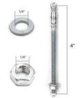 Quarter Inch By Four Inch Heavy Duty Zinc Wedge Anchors For Concrete And Masonry, Box Of 30, showing bolt, nut, and washer