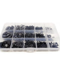 External Retaining Ring Kit 580 Pcs And 1000 Pcs Set Black Carbon Steel Circlips For Shafts M1.2 To M15 15 Sizes in clear box