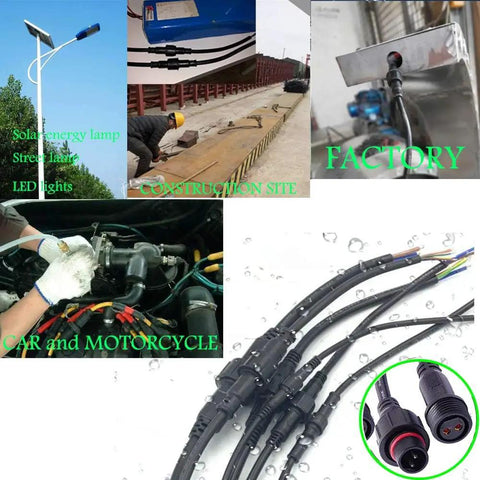 Waterproof 2 Pin LED Connectors 16AWG Male And Female With 20cm Extension Cable IP68 for indoor and outdoor LED strip lights.