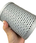 Hand holding 40 Micron Hydraulic Filter Element Compatible With Nelson Filter Two Pack Built Tough For Long Lasting Hydraulic Oil Filtration