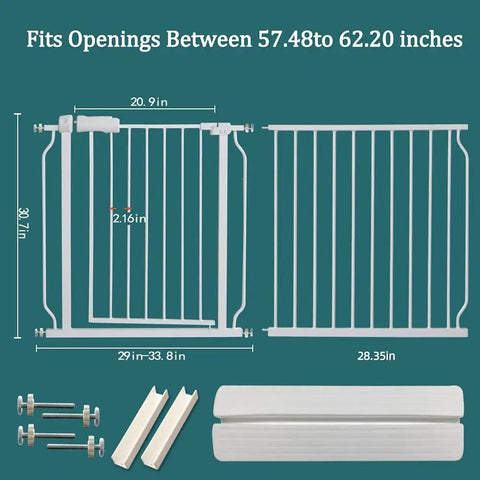 Extra Wide Walk Through Baby Gate For Doorways And Living Areas, Pressure Mounted with parts, fits 57.5 to 62.2 inches