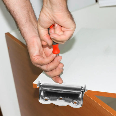 Installing Three Pack Self-Closing Door Hinges Stainless Steel Spring Loaded 2.7 Inch For Exterior Doors on cabinet