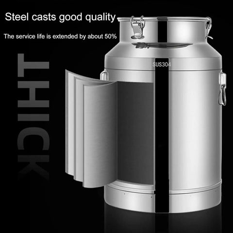 Straight Up 304 Stainless Steel Milk Can Jug Beverage Dispenser showcasing thick quality material and double handles, ideal for pantry storage.