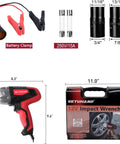 Beefy Electric Impact Wrench Half Inch Drive 12 Volt Cordless Tool With 400 Nm Max Torque, battery clamps, and case