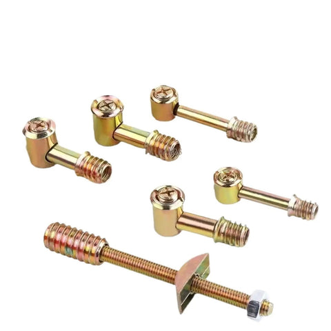 Hella Durable Kickass Four In One Cam Lock Fasteners And Eccentric Wheel Screws With Rust Resistant Alloy Connectors For Cabinet Wardrobe And Countertop Assembly Kits, various sizes and types of screws in alloy.