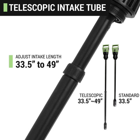 Hella Smooth Telescopic Electric Drum Pump Bundle With Battery Powered Operation shows adjustable telescopic intake tube length 33.5" to 49".