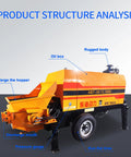 Heavy Hitting Mini Portable Hydraulic Concrete Pump Built Legit For Job Sites With Smooth Cement Delivery And Fully Customizable Configurations For Skilled Trades Pros Demanding Zero Hassle Reliability, showing parts including the enlarged hopper and oil box.