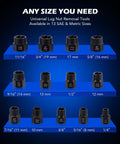 Impact Nut And Bolt Extraction Tool Set For Rusted And Stripped Fasteners, 13 SAE And Metric Sizes displayed on a rack.