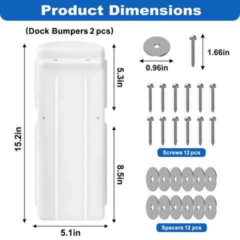 Boat Dock Bumpers And Fender Guards For Edge And Side Protection, product dimensions and included stainless hardware package