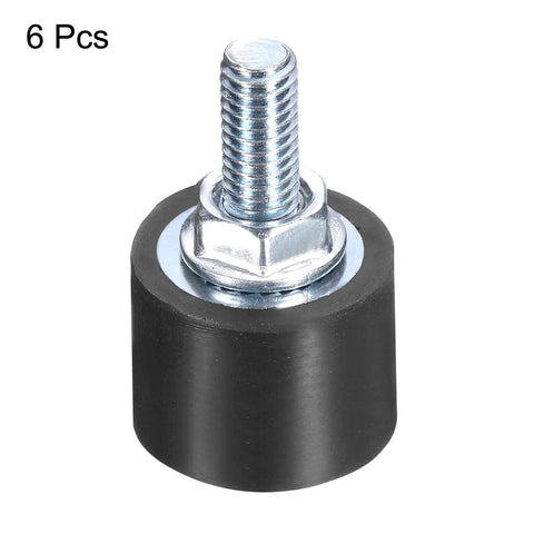 Close-up of Six Pack M6 Rubber Isolator Mounts With Studs 20x15mm Vibration Absorbers Heavy Duty Zinc Plated Thread Mounts with nut.