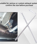 Universal Exhaust Hanger Kit with Weld On Rods, displaying two bent rods, chrome finish, suitable for auto exhaust support