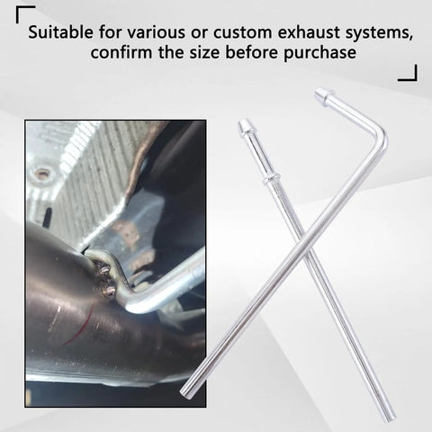 Universal Exhaust Hanger Kit with Weld On Rods, displaying two bent rods, chrome finish, suitable for auto exhaust support