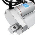 Heavy Duty Electric Linear Actuator 100mm Throw Motor close-up showing silver metal casing for garage mods and DIY builds.