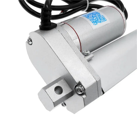 Heavy Duty Electric Linear Actuator 100mm Throw Motor close-up showing silver metal casing for garage mods and DIY builds.