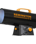 Side view of a black Portable 60,000 BTU LP Propane Forced Air Heater for up to 1,500 square feet built for garages and workshops