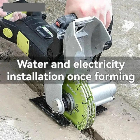 Powerhouse Handheld Wall Groove Cutting Machine for Brick and Concrete 4800W Circular Saw cutting through concrete for installations.