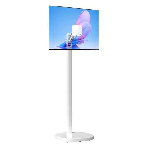 Mobile Floor Stand For Monitors And TVs Up To 35 Inches Weighing 22 Lbs With Anti Knockdown Base And Adjustable Height Commercial Grade Wheeled Display