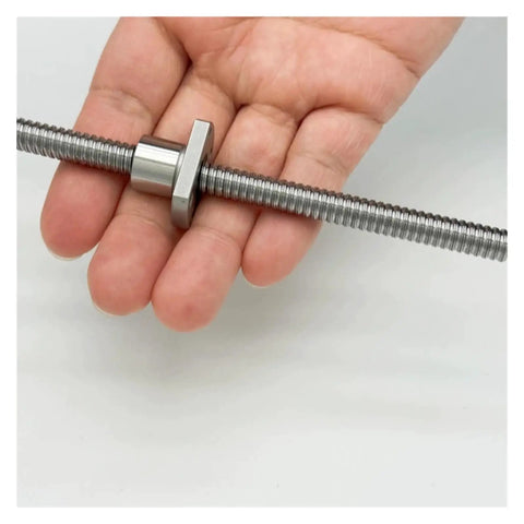 Miniature Ball Screw Kit For 3D Printers SFK082.5 With Ball Nut held in hand, showing screw detail for linear motion system.