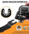 Side view of CONNOO 158-pack oscillating tool blade set with quick-release interface