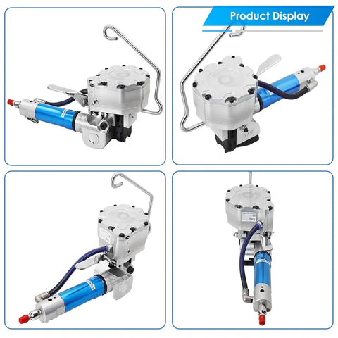 No Fuss Pneumatic Steel Strapping Machine Featuring Steady Tensioner And Quick Auto Cutter Heavy Duty Metal Strap Baler For 19mm Banding showing in multiple angles.