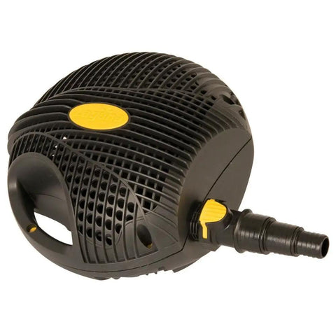 Max Flo 600 Waterfall And Filter Pump For Ponds Up To 1200 Gallons With A 16 Foot Power Cord And 3 Year Warranty, black circular design