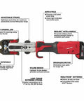 Built Tough Cordless Long Throw Plumbing Press Tool Kit Comes Loaded With Spare Battery Quick Charger Hard Case Slim Inline Frame Made For Fast Trade Work Every Time features adjustable stroke and easy opening jaw.