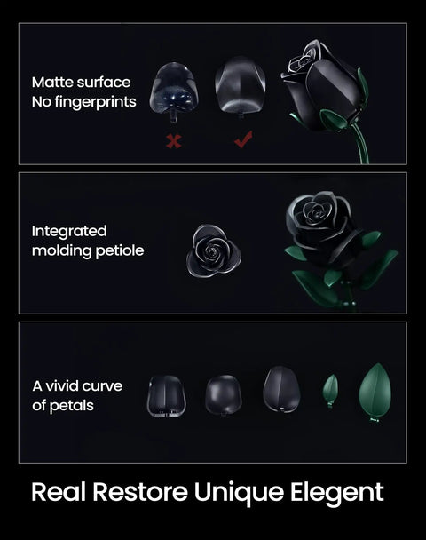 Dope Black Rose Bouquet Building Set For Adults Gothic Vintage Flower Kit To Craft A Realistic Dark Rose Centerpiece, ABS plastic, matte petals