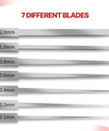 Top Shelf Scribe Tool Set Featuring Seven Durable Steel Blades Ranging From 0.1 To 2.0mm, showing different blade sizes.