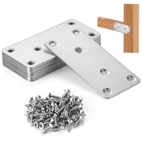 Beefy Heavy Duty Flat Mending Plates Set Of 10 In 201 Stainless Steel with screws for furniture repair