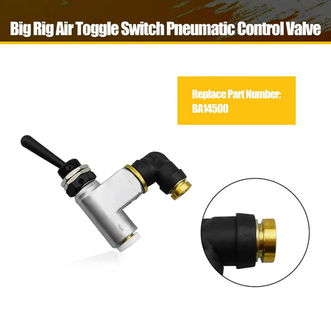 Air Toggle Switch for Peterbilt Trucks and Industrial Pneumatic Systems, Precise Mechanical Lever Control, Direct Replacement for BA1450, Durable Pneumatic Valve, Easy Install, Wide Application, Reliable Airflow Regulation, black metal 90-degree elbow fitting