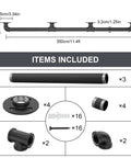 Components of the 10 Ft Industrial Black Pipe Handrail For Stairs Wall Mount Kit 1.3 Inch Diameter Grab Bar Rail.